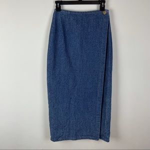 VTG 80’s/90’s Denim W/Paisley Print Wrap Skirt 6
